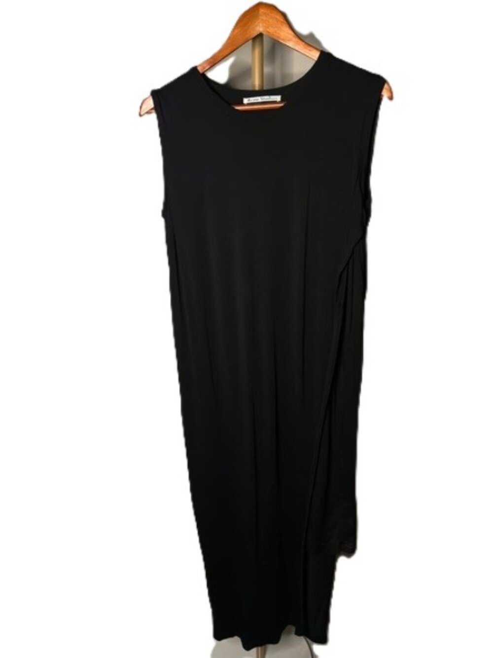 Acne Studios Black Tencel Lace Maxi Dress Asymmetrical Hem Tank Medium